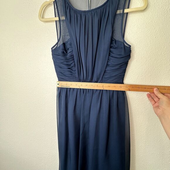 Hitherto Daylily Navy Sheer Shoulder Sleeveless Dress Ruched Side & Back Waist 0 - Picture 15 of 16